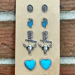 Turquoise Heart Stud Earring Set